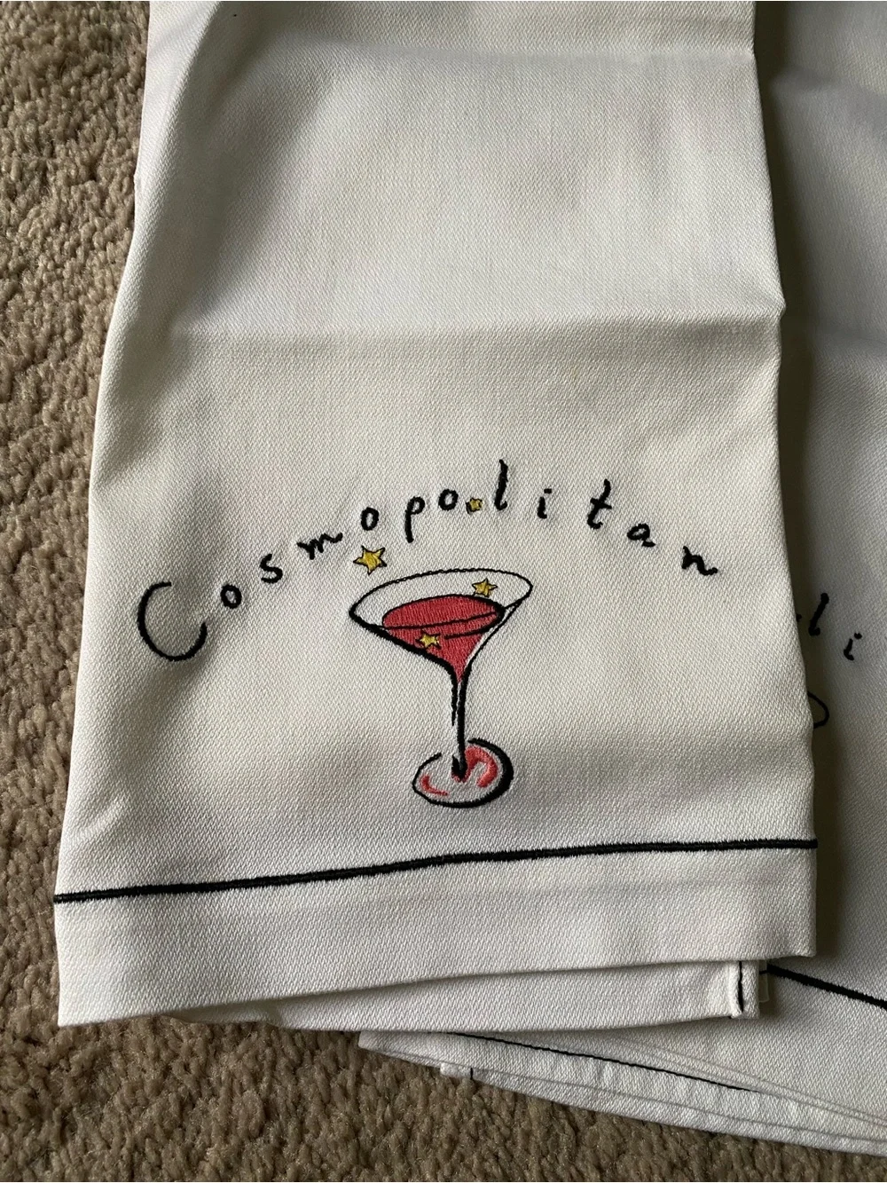 2 pottery barn White 'Cosmopolitan’ martini bar towels